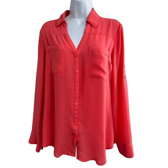 Express Coral  Button Down Shirt Medium Office Preppy Classic‎ Business Casual - Picture 1 of 9